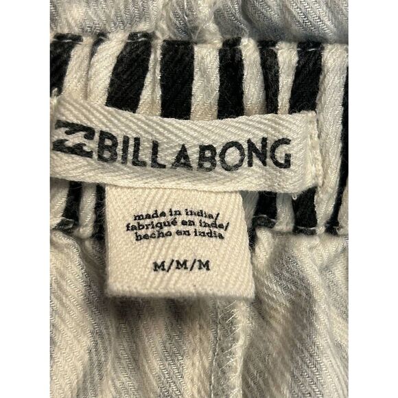 Billabong Black Flowy White Stripe Pull On Pants Ruffled Waist Size Medium (8996 - Picture 6 of 7